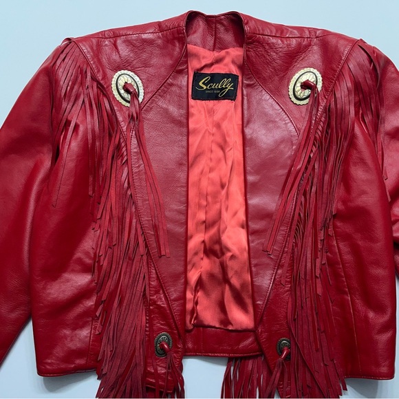 Vtg Scully Red Leather Fringe Cropped Jacket Womens Small Western Biker.    READ - Picture 2 of 16